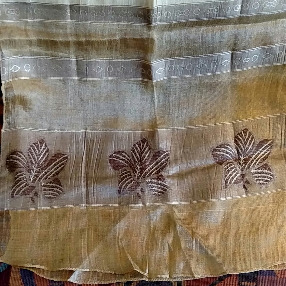 Sheer Gold Tan Brown Woven Floral Scarf